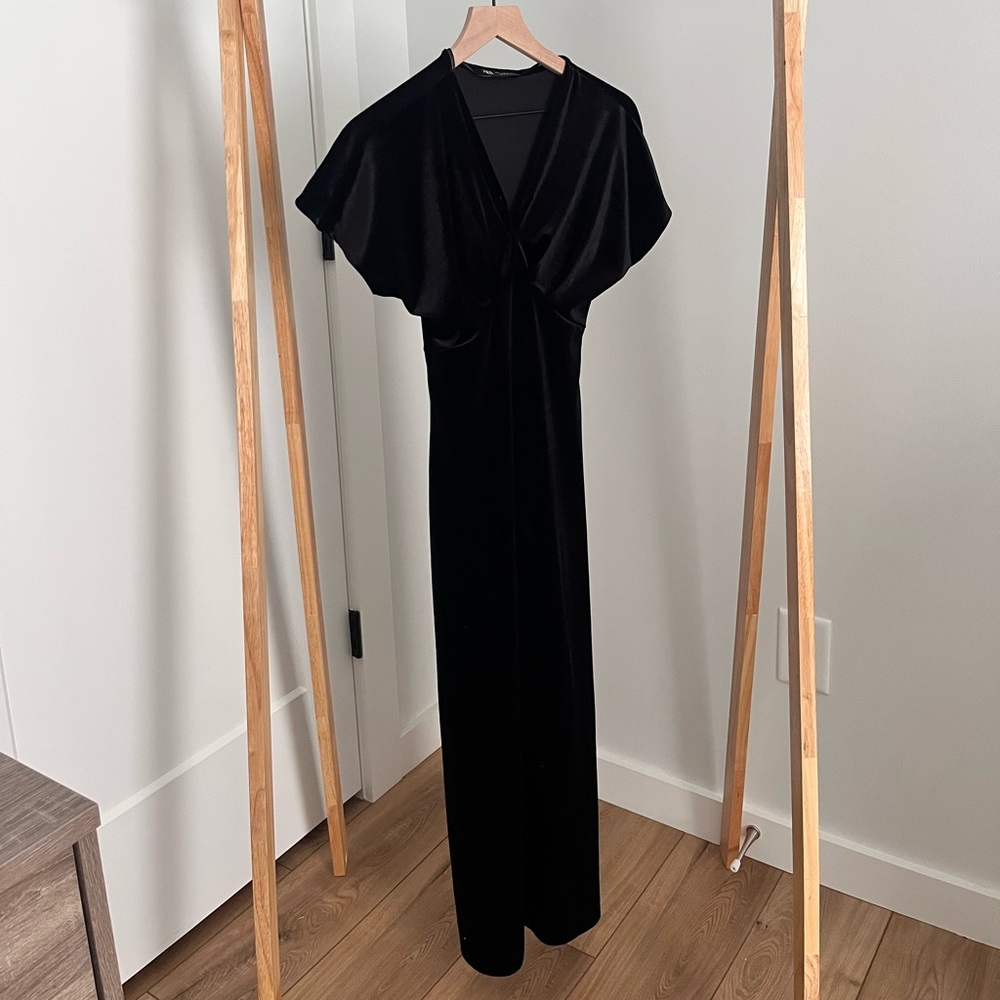 Zara Black Velvet Midi Dress